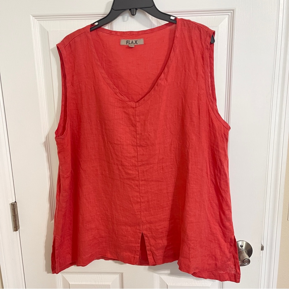 Flax Dusty Red Colored V neck Sleeveless Relaxed Tank Top